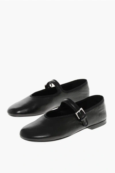 The Row Leather Boheme Mary Jane Ballet Flats In Black