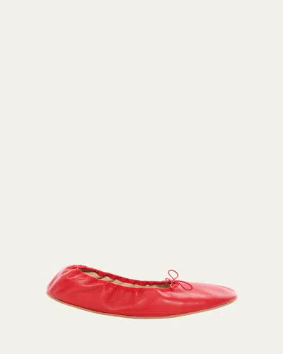 The Row Leather Bow Ballerina Flats In Red