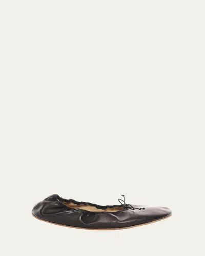The Row Leather Bow Ballerina Flats In Black