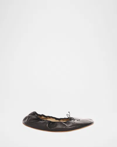 THE ROW LEATHER BOW BALLERINA FLATS