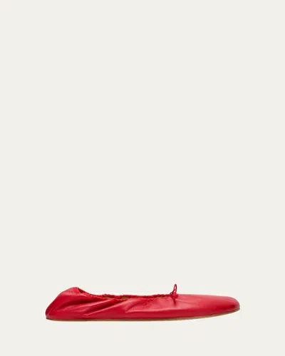 The Row Leather Bow Ballerina Flats In Red