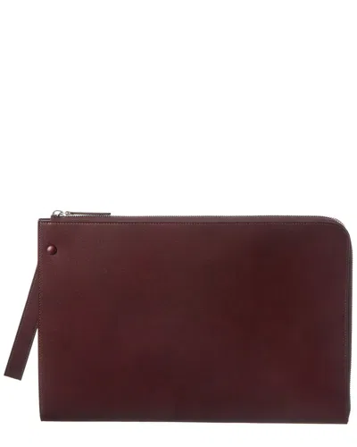 The Row Leather Clutch In Burgundy