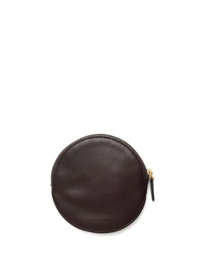 The Row Round Nappa Leather Pouch In Dark Brown