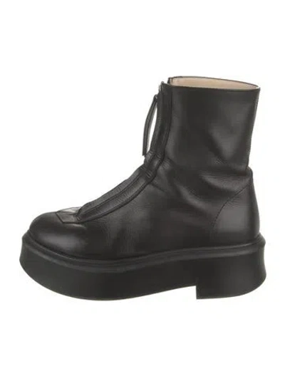 Pre-owned The Row Leather Combat Boots In Black