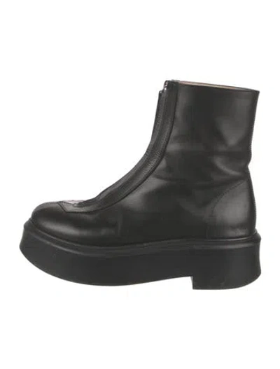 Pre-owned The Row Leather Combat Boots In Black