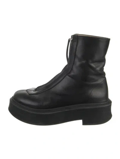 Pre-owned The Row Leather Combat Boots In Black