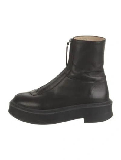 Pre-owned The Row Leather Combat Boots In Black