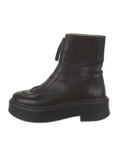 Pre-owned The Row Leather Combat Boots In Black