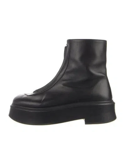 Pre-owned The Row Leather Combat Boots In Black