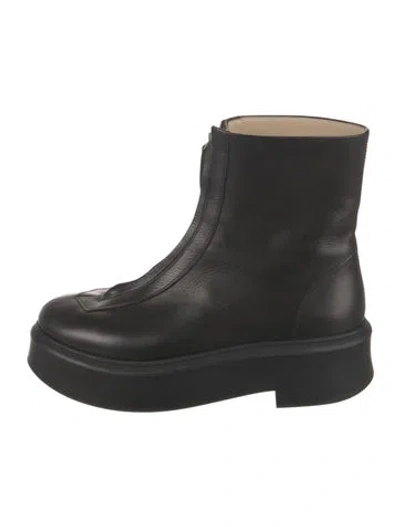 Pre-owned The Row Leather Combat Boots In Black