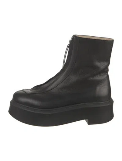 Pre-owned The Row Leather Combat Boots In Black
