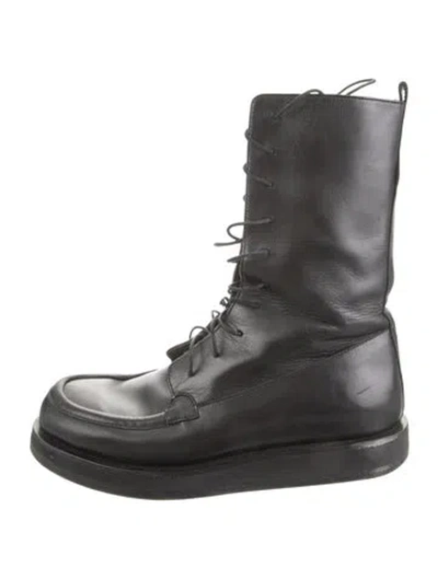 Pre-owned The Row Leather Combat Boots In Black
