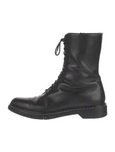 Pre-owned The Row Leather Combat Boots In Black