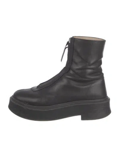 Pre-owned The Row Leather Combat Boots In Black