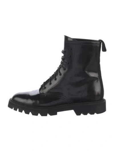 Pre-owned The Row Leather Combat Boots In Black