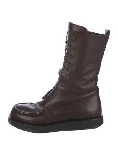 Pre-owned The Row Leather Combat Boots In Brown