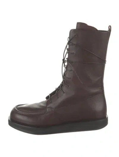 Pre-owned The Row Leather Combat Boots In Brown