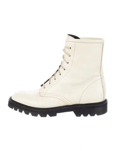 Pre-owned The Row Leather Combat Boots In Neutral