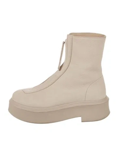 Pre-owned The Row Leather Combat Boots In Neutral