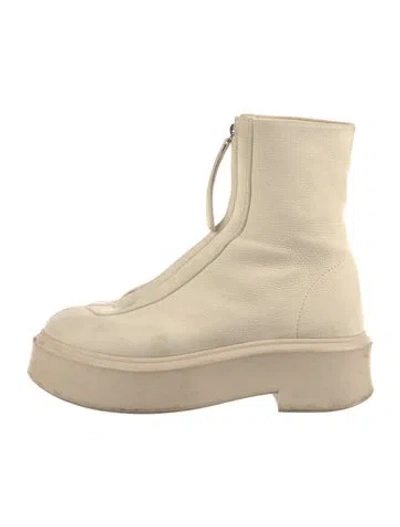 Pre-owned The Row Leather Combat Boots In Neutrals