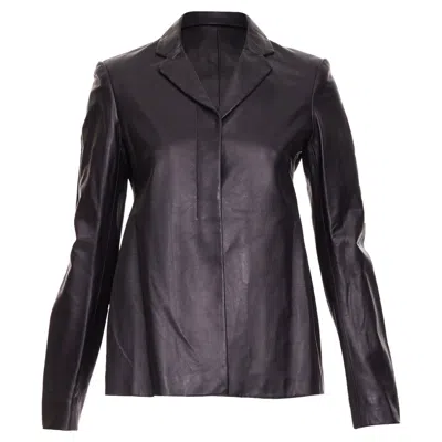 Pre-owned The Row Leather Concealed Snap Minimalist Jacket Blazer In Black