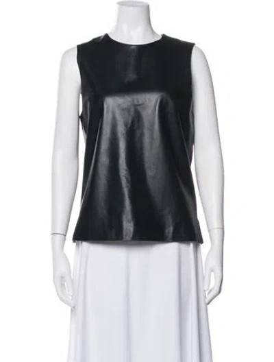 Pre-owned The Row Leather Crew Neck Top In Black