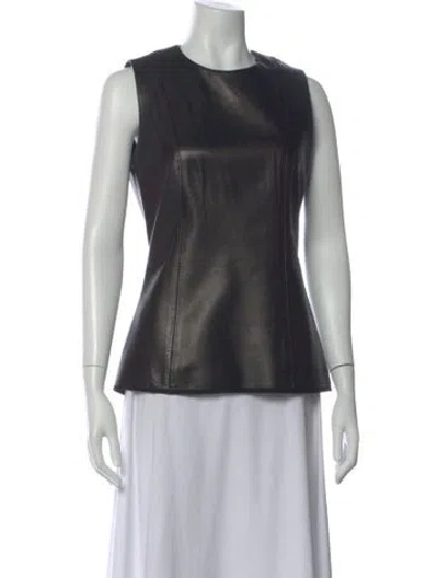Pre-owned The Row Leather Crew Neck Top In Black