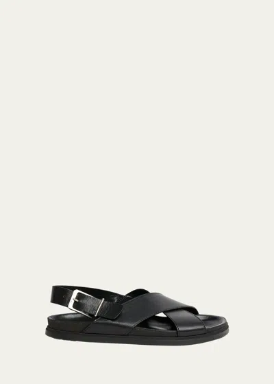 The Row Leather Crisscross Slingback Sandals In Black