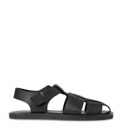 The Row Leather Fisherman Sandals In Black