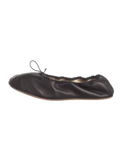 Pre-owned The Row Leather Grosgrain Trim Ballet Flats In Brown
