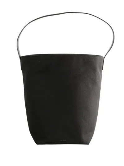 The Row Leather-handle Cotton Tote Bag In Black