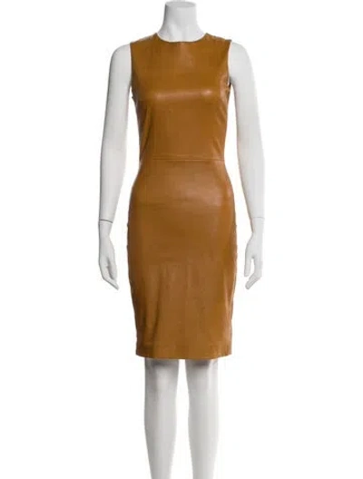 Pre-owned The Row Leather Knee-length Dress In Brown