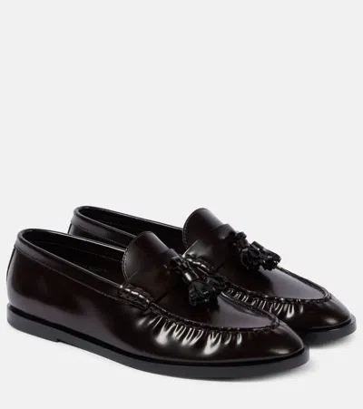 The Row Leather Loafers In Espresso