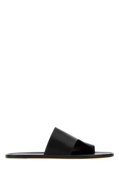 The Row Leather Malick Thong Slippers In Black