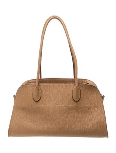 Pre-owned The Row Leather Margaux Shoulder 12 In Brown