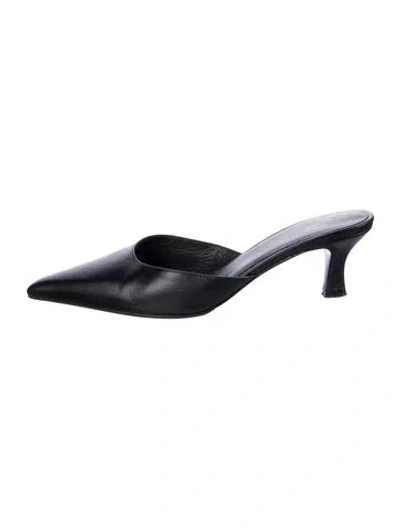 Pre-owned The Row Leather Mid Heel Mules In Black