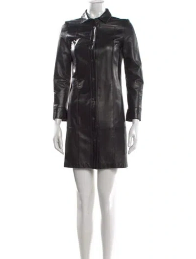 Pre-owned The Row Leather Mini Dress In Black