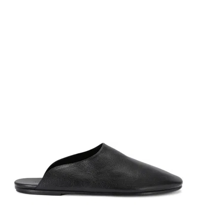 The Row Leather Nicco Slides In Black