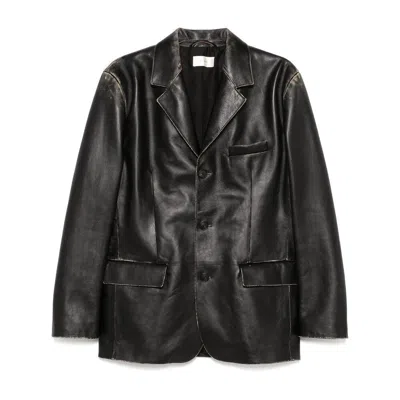 The Row Long-sleeved Leather Jacket In Black