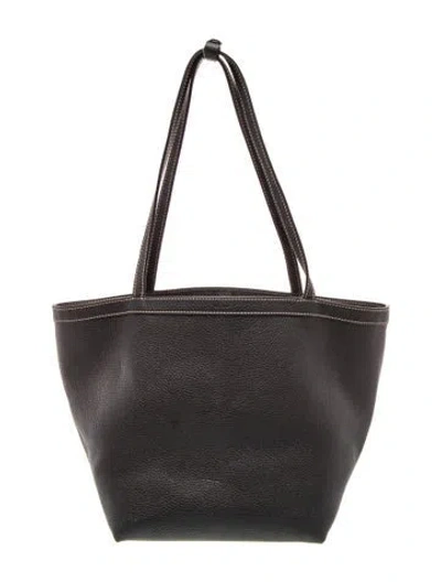 Pre-owned The Row Leather Park Tote Three Stitch In Black