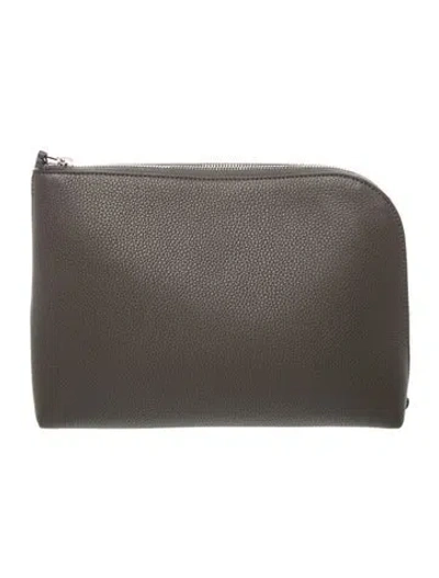 Pre-owned The Row Leather Pochette Square In Grey