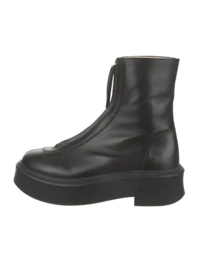 Pre-owned The Row Leather Printed Boots In Black