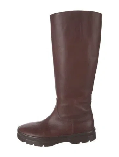 Pre-owned The Row Leather Rain Boots In Burgundy