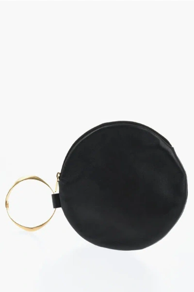 The Row Leather Round Wrist Bag With Zipped Closure In Black