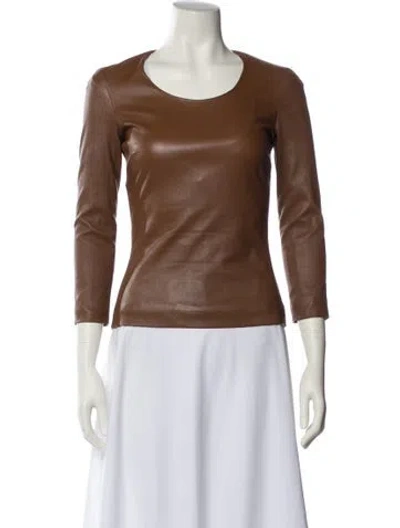 Pre-owned The Row Leather Scoop Neck Top In Brown