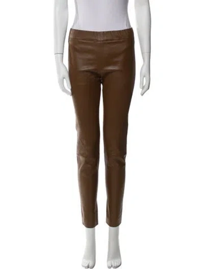 Pre-owned The Row Leather Skinny Leg Pants In Brown