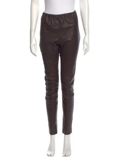 Pre-owned The Row Leather Skinny Leg Pants In Brown