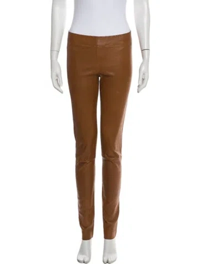 Pre-owned The Row Leather Skinny Leg Pants In Brown