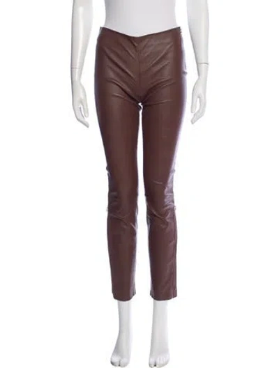 Pre-owned The Row Leather Skinny Leg Pants In Brown
