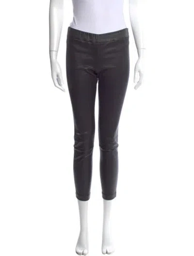 Pre-owned The Row Leather Skinny Leg Pants In Gray